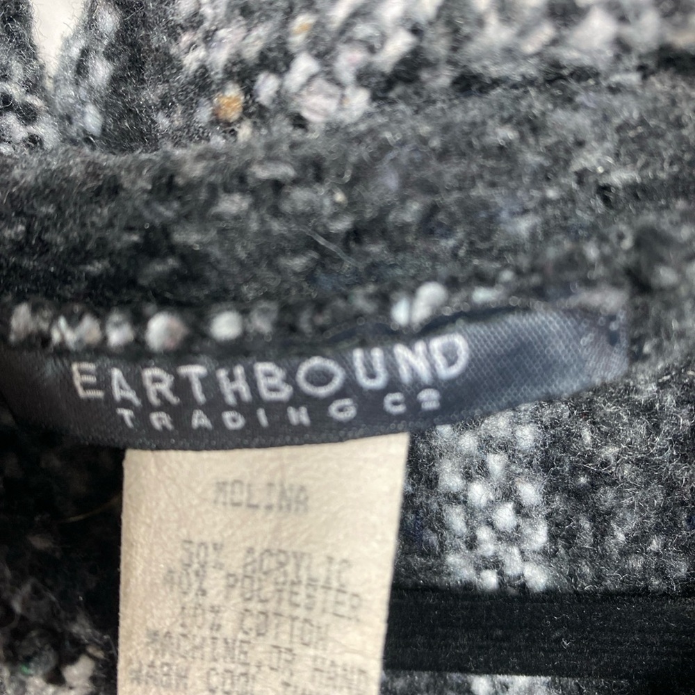 Earthbound Trading Co Poncho Baha Mexican Hoodie Pullover Molina Black Gray Med - Picture 2 of 5